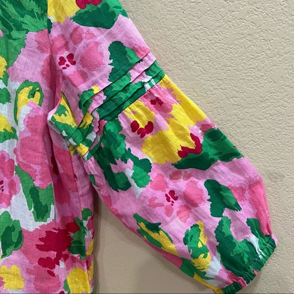 Charter Club Pink Floral Linen Square Neck Tunic Blouse Size XL Boho Resortwear - Picture 3 of 9